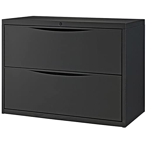 36" W Premium Lateral File Cabinet by Global Industrial – 36 inches (W) x 28 inches (H) x 18 inches (D), Alloy Steel, Black, Model LF-36-2D-BLACK