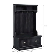 Furnifact Birch Veneer Hall Tree with Beadboard Panels, Bench Seat, Double Hooks, Storage Cabinets, Coat Rack for Entryway Mudroom, Distressed Black - image 8