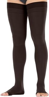 JOBST forMen Dotted Thigh High 15-20 mmHg Compression Socks, Open Toe, Brown, Small