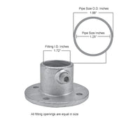 1-1/4" Size Medium Flange Pipe Fitting (1.72" Fitting I.D.) by Global Industrial – 4"L x 4"W x 2.5"H, Galvanized Iron, Gray, Model 798738