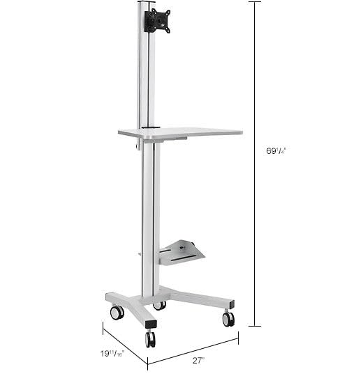 Mobile Height Adjustable Desktop Computer Workstation - 1 Each by Global Industrial – Steel/Aluminum, Silver, Model 670063