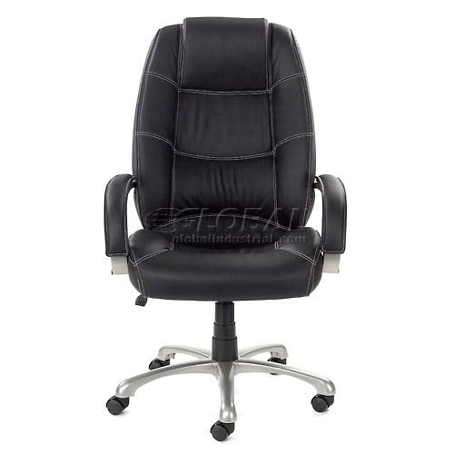 Saddle Stitched High Back Office Chair by Global Industrial – Leather, Black, Model 1609BPUE-BLACK