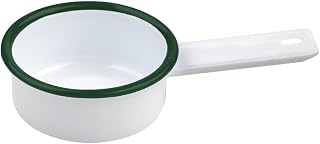PacknWood White Enamel Reusable Mini Saucepan with Green Rim, 3oz, 12-Pack