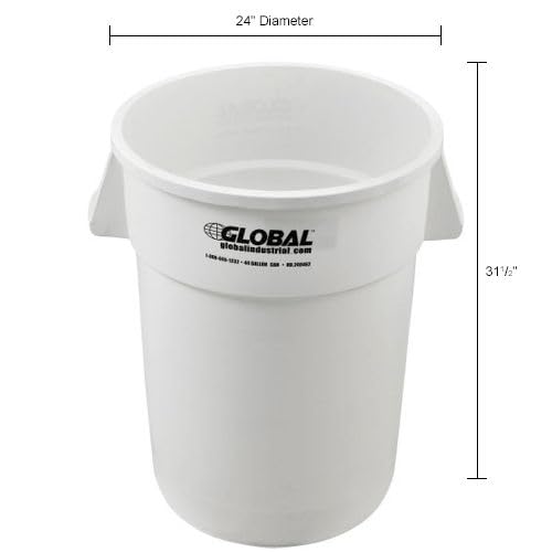 Commercial Round Trash Can by Global Industrial – 44 Gallon, 44.0 gallons, Polyethylene Resin, White, Model XDW-44WH