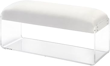 White Acrylic Bench, Lucite Wide Seat with Transparent Frame, Modern Ghost Bench for Bedroom, Entryway or Vanity Dressing Area