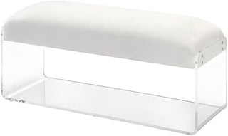 White Acrylic Bench, Lucite Wide Seat with Transparent Frame, Modern Ghost Bench for Bedroom, Entryway or Vanity Dressing Area