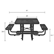 46" Square Picnic Table by Global Industrial – 81D x 81W x 29.5H in, Steel, Black, Model 277151BK