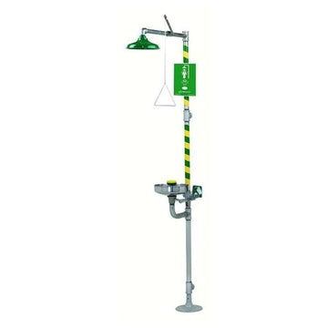 Combination Emergency Shower and Eye/Face Wash with Axion MSR Showerhead by Haws – 30"L x 35"W x 91"H, Stainless Steel/ABS Plastic, Green/Silver, Model 8300-8309
