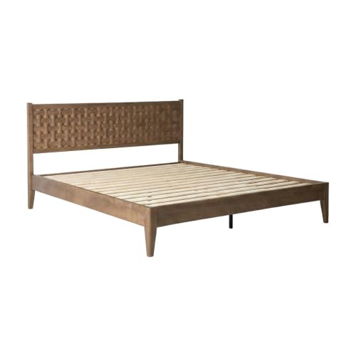 Furnifact Solid Wood Platform Bed Frame with Headboard and Footboard, King Size Bed Frame Wooden Bedframe for Bedroom, Barnwood - image 2