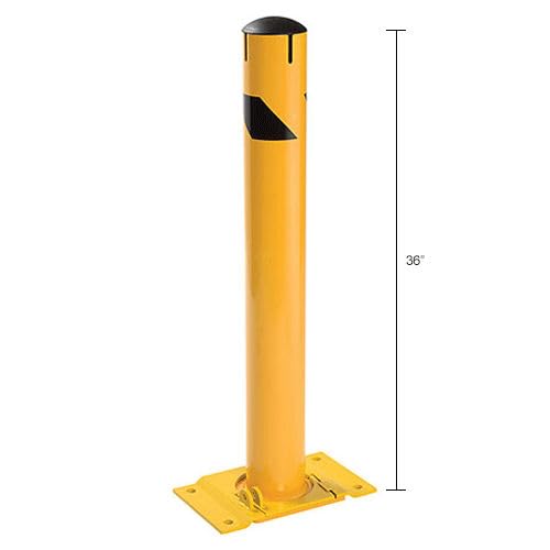 Global Industrial Steel Safety Bollard W/Chain Slots – Removable Base & Cap, 36"H x 4-1/2"D