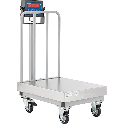 NTEP Mobile Bench Scale with Backrail and LED Display by Global Industrial – Steel Frame/Stainless Steel Pan, Silver, Model OP-915BW-1824-500 LED-PL