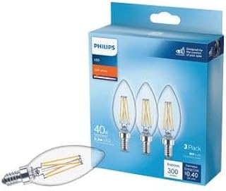 PHILIPS 40-Watt Equivalent B11 Clear Glass Non-Dimmable E12 LED Light Bulb Soft White 2700K (3-Pack) 567461