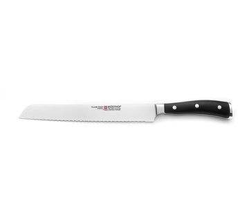 Classic IKON 9" Double-Serrated Bread Knife by Wüsthof – 9", High carbon stainless steel, synthetic handle, Black, Stainless, Model 4163-7/23