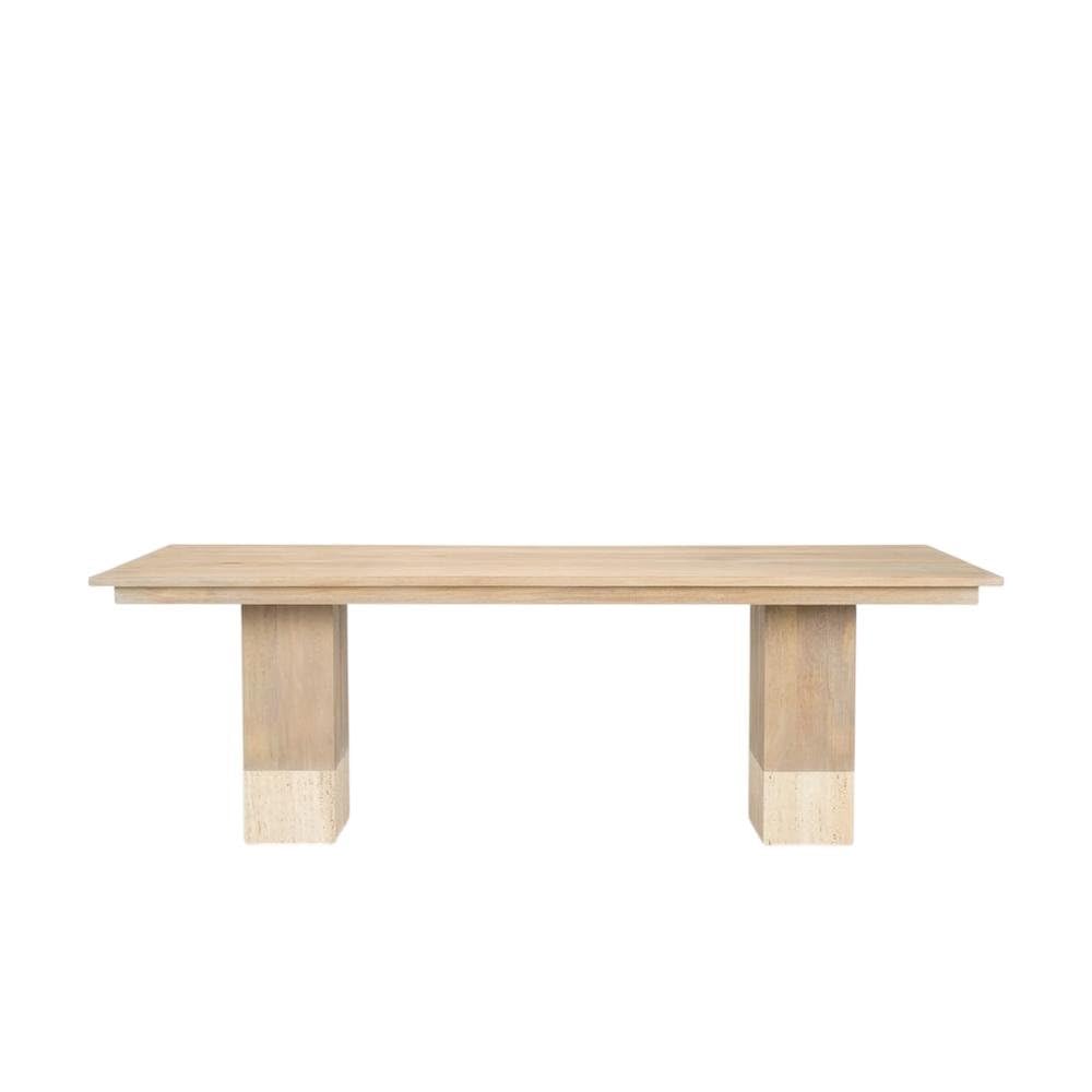 Light Brown Mango Wood Dining Table with Travertine Surface by Starlight Canyon Home – Solid Wood, Brown