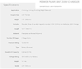 Greenlee Power Pump, Bat 230V Chrgr, Cable Termination (EHP700LU22)