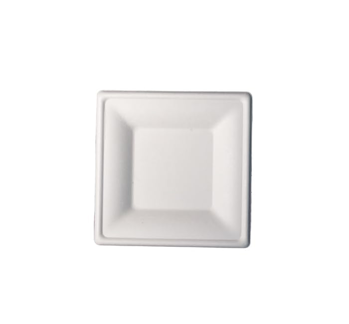White Square Compostable Fiber Plates by KITCH24/7 – 6 Inch, Molded Fiber, White, Pack of 500, Model KC-8X8P-NPAW