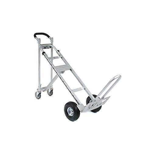 Aluminum 3-in-1 Convertible Hand Truck with Pneumatic Wheels by Global Industrial – 54"L x 19.5"W x 7"H, Aluminum, Gray, Model CP585-385