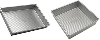 USA Pan Bakeware Rectangular and Square Cake Pans, 9 x 13 inch and 8 x 8 inch, Nonstick & Quick Release Coating