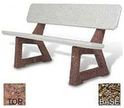 58" Residential Concrete Bench, Red Quartzite Top, Tan River Rock Leg