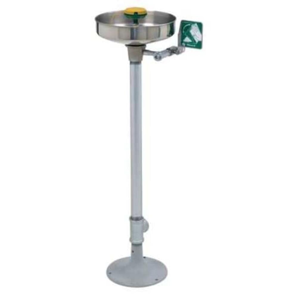Pedestal Mounted Stainless Bowl Eye/Face Wash with Axion MSR Eye/Face Wash Head by Haws – 12"W x 38"H, Stainless Steel, Silver, Model 7361-7461