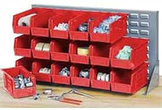 Global Industrial Louvered Bench Rack with (18) Red Premium Stacking Bins, 36x15x20
