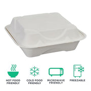 ECO PRODUCTS 8" 3 Compartment / White / Classic Clamshell Take Out Containers