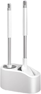 Compact Size Wall Mounted Long Handle Plastic Toilet Bowl Holder Set with Base Two Brushes Splash-Proof
