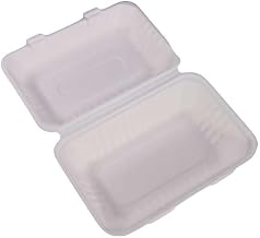 KITCH24/7 White Compostable Molded Fiber Hinged Container, 9 x 6 inch - 200 per case