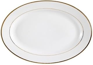 CAC China Golden Royal 10 Inch White Oval Platters with Gold Trim 24 Ct