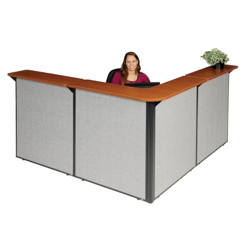 80" W x 80" D x 44" H L-Shaped Reception Station by Global Industrial – steel, Grey, Model 249009CG