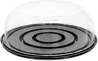 PACTIV RPET 9 inch Black Base Cake Container with 3.5 inch Rose Dome Lid, 64 Ounce Capacity - 80 per case.