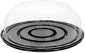 PACTIV RPET 9 inch Black Base Cake Container with 3.5 inch Rose Dome Lid, 64 Ounce Capacity - 80 per case.