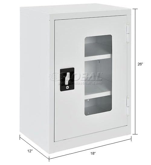 Clear View Wall Storage Cabinet with Locking Recessed by Global Industrial – 18"W x 12"D x 26"H, Alloy Steel, Off White, Model 269875CV-WH