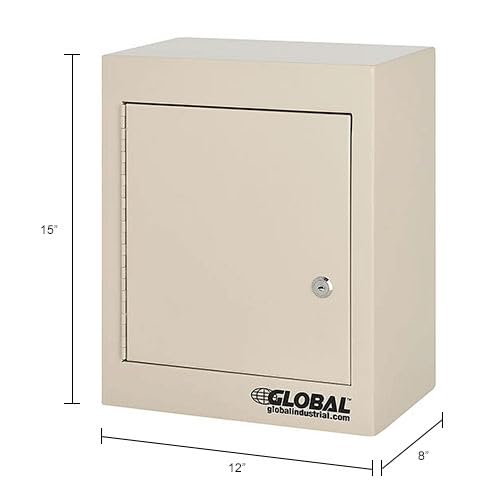 Small Narcotics Cabinet by Global Industrial – 8"L x 12"W x 15"H, Powder Coated Steel, Beige, Model 436952