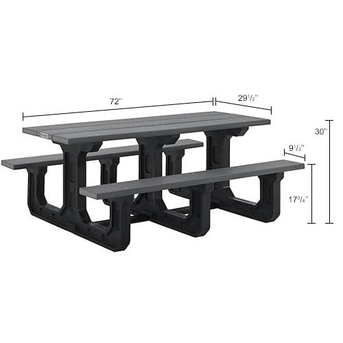 Outdoor 6' Rectangular Picnic Table by Global Industrial – Recycled Plastic, Grey, Model 271677GY