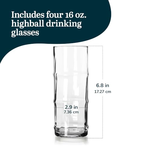 Libbey Tiki Bamboo / 4 Count (Pack of 1) / Modern Highball Glasses