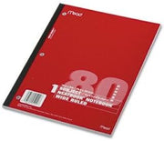 Mead Single Subject Notebooks, Wide Margin/Rule, 8 X 10-1/2, 80 Sheets/Pad