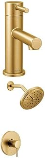 6190BG Align One-Handle Modern Bathroom Faucet with Drain Assembly and Optional Deckplate Bundle with Moen UT3292BG Align M-CORE 3-Series 1-Handle Shower Trim Kit, Valve Required, Brushed Gold