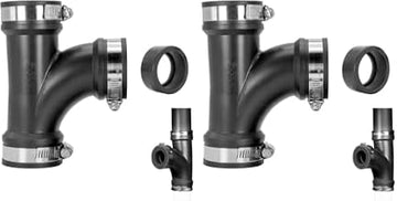 Fernco 2" Flexible PVC Tee Includes Optional 1.5" Reducer Bushing for DWV Cast Iron, Steel and Plastic Pipe Connections (Pack of 2)