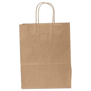 Duro 87124 Missy Natural Kraft Paper Shopping Bag with Handles, 10" x 5" x 13", 60lbs, 250/Bundle