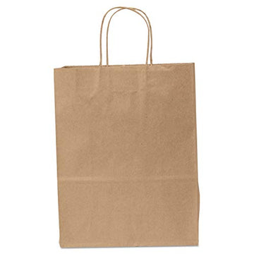 Duro 87124 Missy Natural Kraft Paper Shopping Bag with Handles, 10" x 5" x 13", 60lbs, 250/Bundle