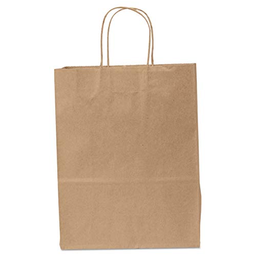 Duro 87124 Missy Natural Kraft Paper Shopping Bag with Handles, 10" x 5" x 13", 60lbs, 250/Bundle
