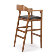 Rasmus Wood Extra Tall Bar Stool - Chestnut Wire-Brush Finish | Extra Tall Wood Bar Stool with Integrated Pool Cue & Cup Holder - image 6