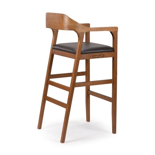Rasmus Wood Extra Tall Bar Stool - Chestnut Wire-Brush Finish | Extra Tall Wood Bar Stool with Integrated Pool Cue & Cup Holder - image 6
