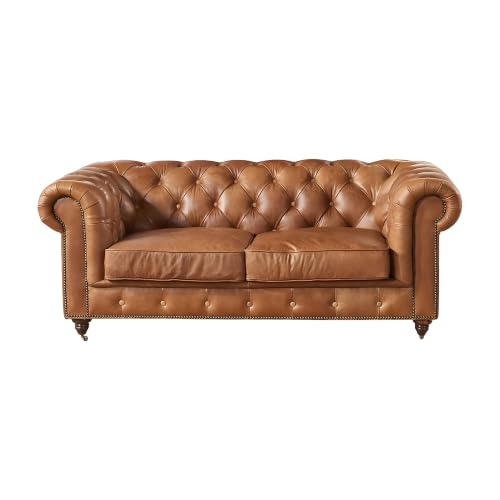 Starlight Canyon Home Leather-Upholstered Loveseat with Chesterfield Tufting, Leather Couch Sofa Vintage Chesterfield Love Seat Couch, Light Brown - image 5