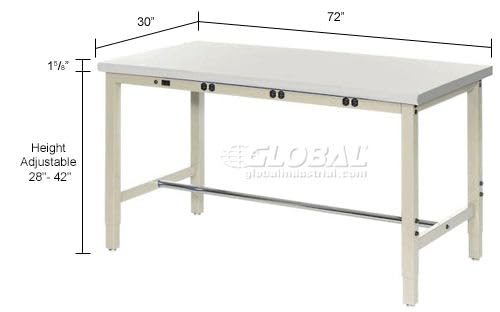 Adjustable Height Workbench by Global Industrial – Steel Frame, Tan, Model 237377LBTN