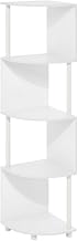 Furnifact White White 4-Tier Zigzag Corner Shelf Bookcase, Space-Saving Modern Design, Sturdy Wooden Construction, Ideal for Living Room and Office Storage