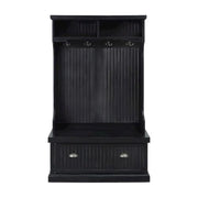 Furnifact Birch Veneer Hall Tree with Beadboard Panels, Bench Seat, Double Hooks, Storage Cabinets, Coat Rack for Entryway Mudroom, Distressed Black - image 5