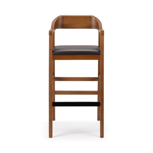 Rasmus Wood Extra Tall Bar Stool - Chestnut Wire-Brush Finish | Extra Tall Wood Bar Stool with Integrated Pool Cue & Cup Holder - image 4