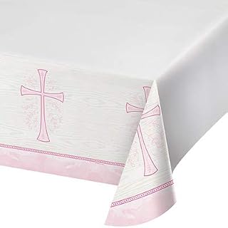 Creative Converting Divinity Pink Plastic Tablecloth 54" x 102"